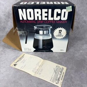 Vtg Norelco Automatic Drip Coffee Maker 12 Cup‎ Carafe RP4 Replacement NEW IN BO